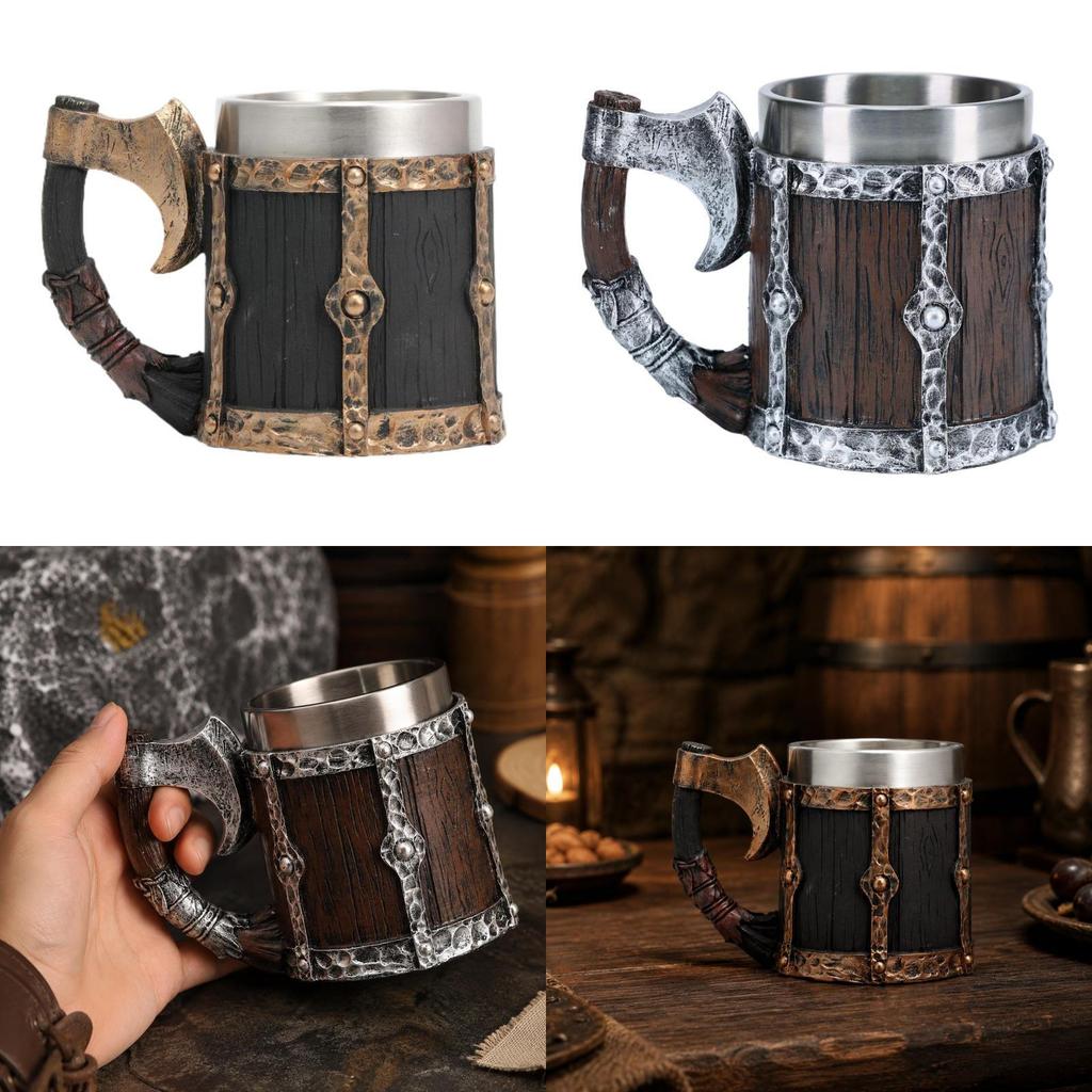 Barrel Cup Made of Resin And Stainless Steel with Ergonomic Handle for Gift Home Decor, Camping,