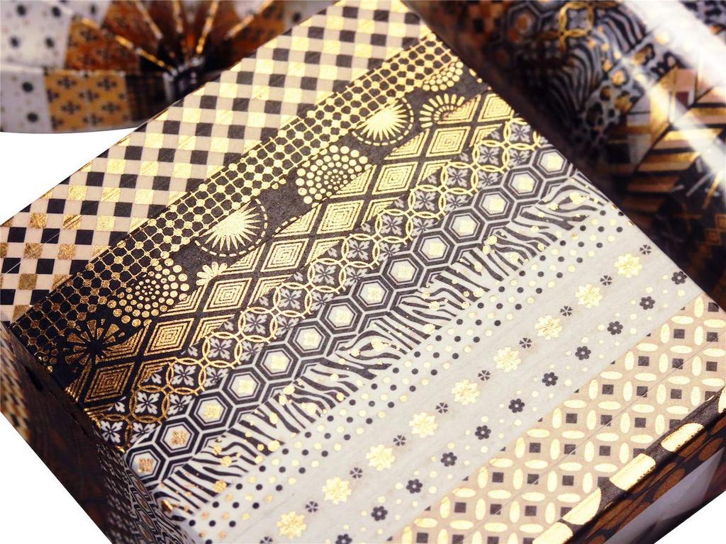 Yubbaex Masking Suit Black with Gold Perfect for Gift DIY and Notebook Decorations Wide X 20 Tape, Foil, Wrapping, Crafts, (7mm Rolls)
