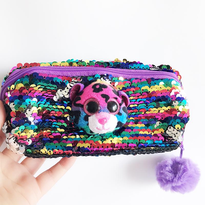 

20 см Flippables пайетки модный пенал чехол большие глаза милые животные кукла единорог леопард панда кошка школа ленивец подарки