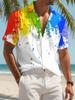 New Men'S Casual White Base Rainbow Splatter Print Shirt, Men'S White Base Rainbow Gradient Splatter Print Short Sleeve Shirt, Featuring White As The