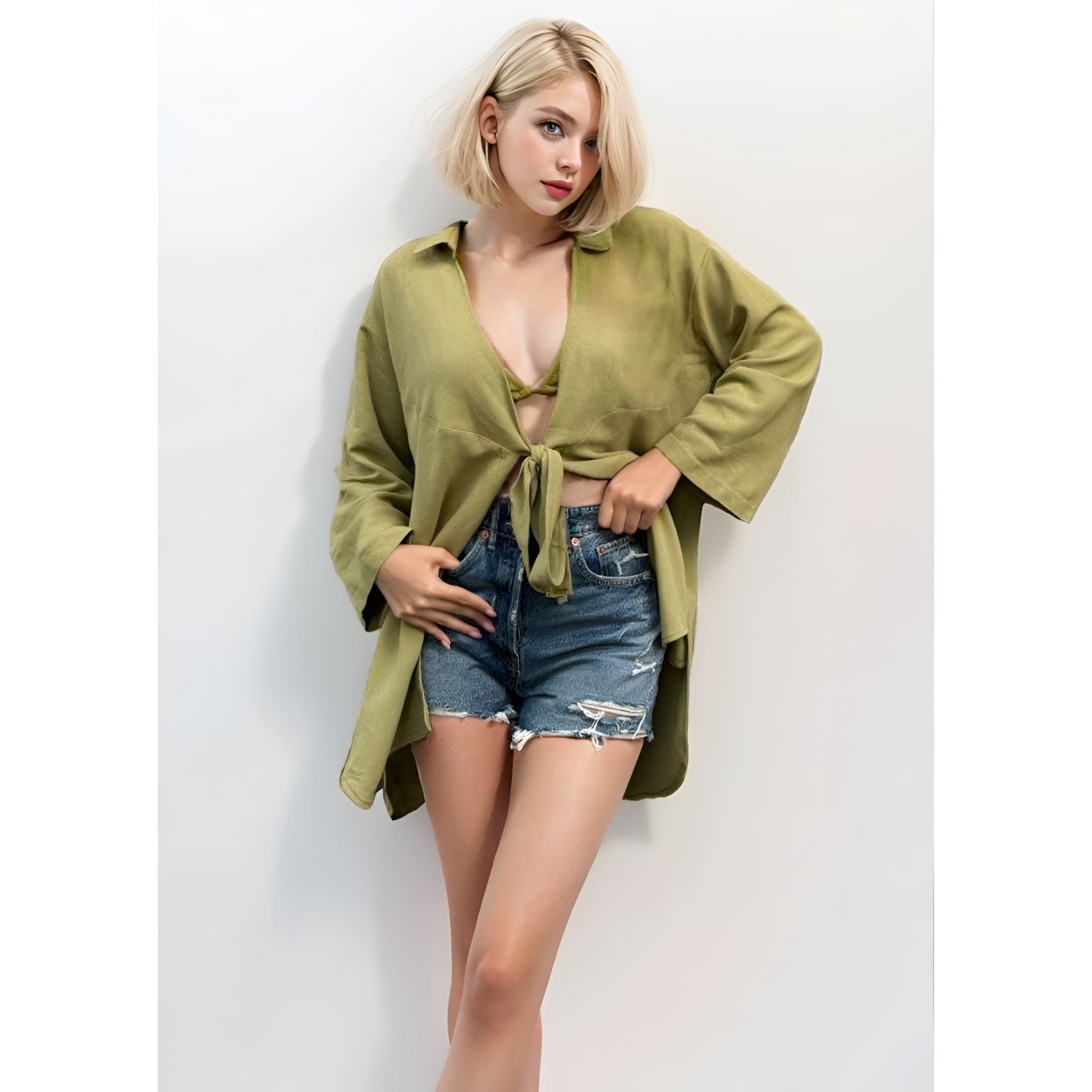 

Летняя льняная куртка-рубашка оверсайз премиум-класса с поясом