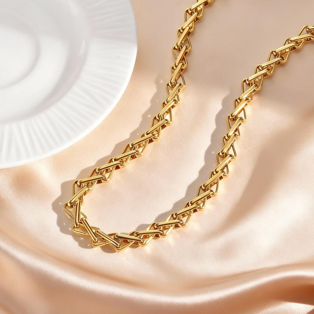 Minimalist Stainless Steel Geometric Chain Necklace for Women, 18K Gold Plated Handmade Link Necklace, Fashion Punk Jewelry