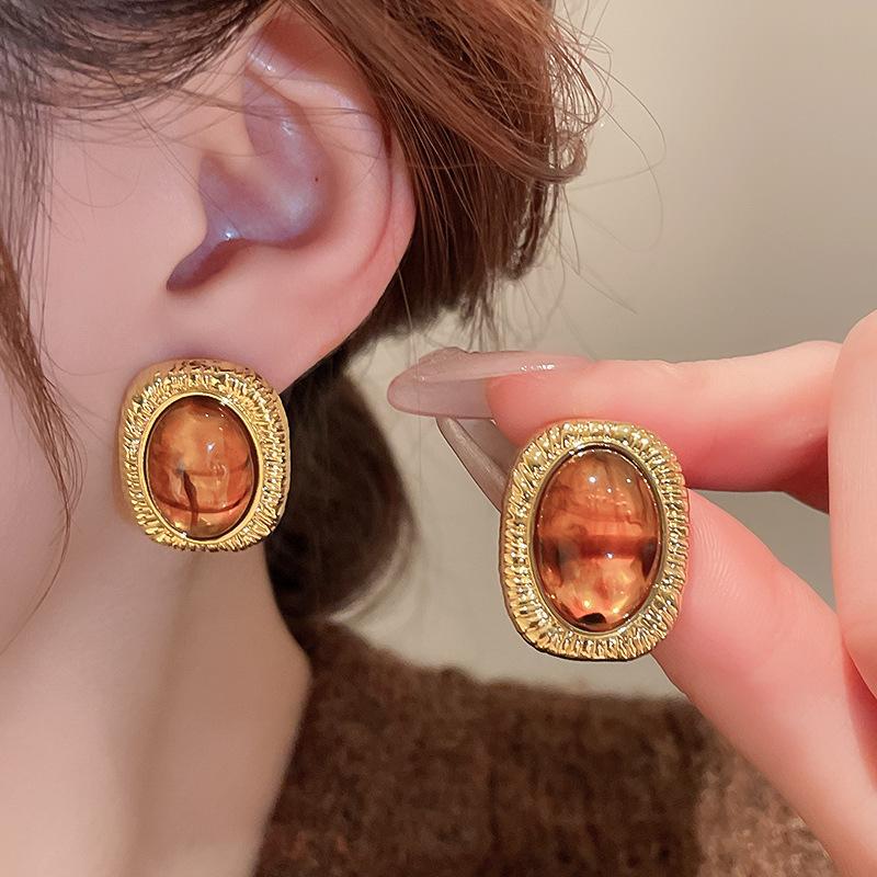 

Серьги-пусеты Серебряная игла с геометрическим тигровым глазом - Роскошная винтажная модная бижутерия для женщин