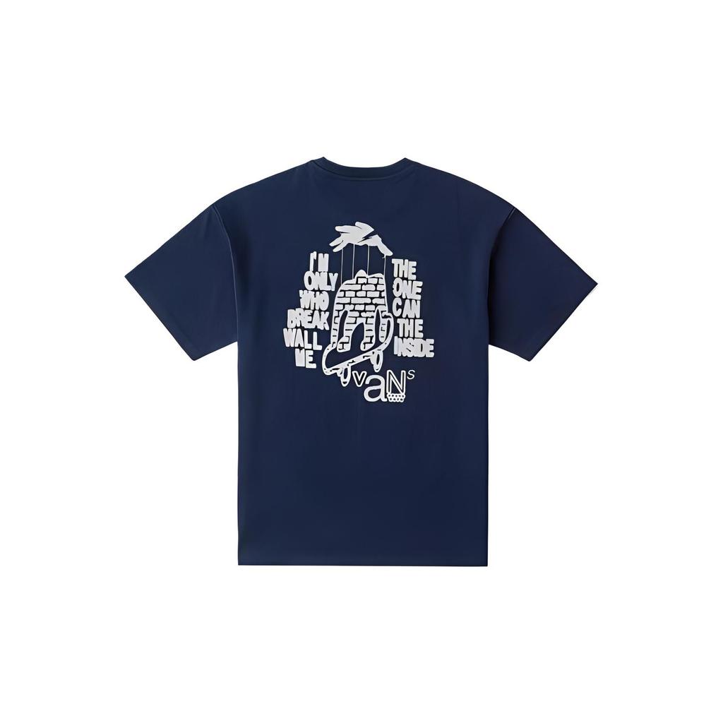 Vans X Asia Artist Collection Letter Print Lightweight Versatile Short Sleeve Nautical Round Neck Breathable T-Shirt Unisex Tops Deep-Blue VN000HA8LKZ