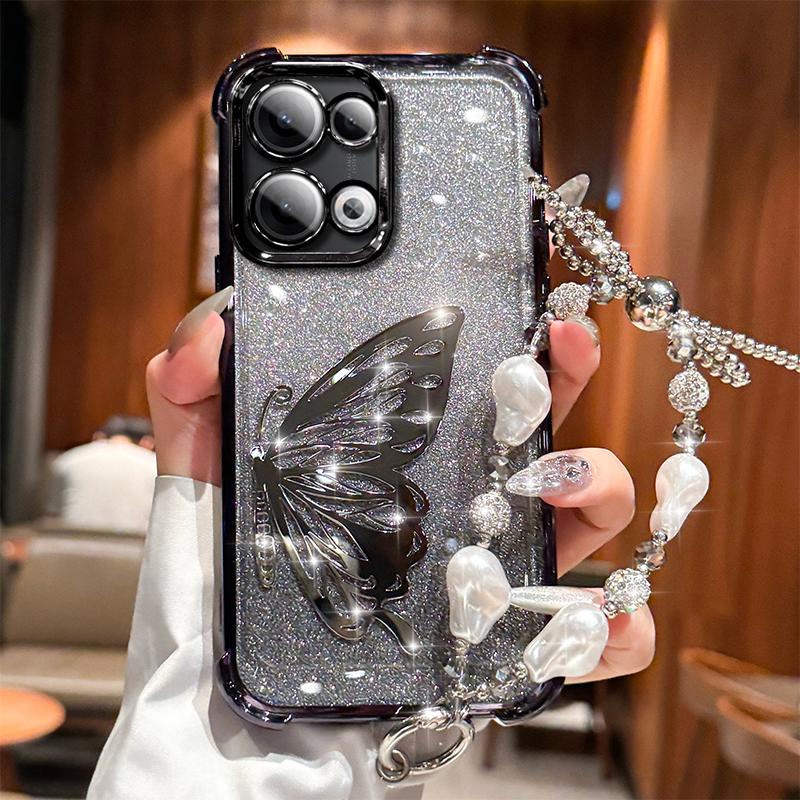 Laser Butterfly Shockproof Plating Glitter Bracelet Case For OPPO Reno 14 14F 13 13F 12 12F 11 11F 10 Pro Plus 5G Silicone Cover
