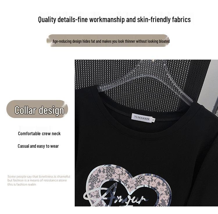 Women's Plus Size Loose Round Neck Short-Sleeve Mid-Length T-Shirt (200/300/350 Jin)