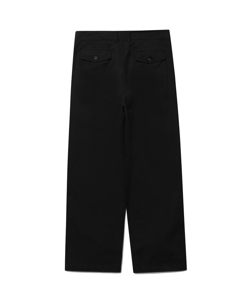CONNECT KINLOCH Washed Cotton Loose Fit Two-Tuck Pants (Black)