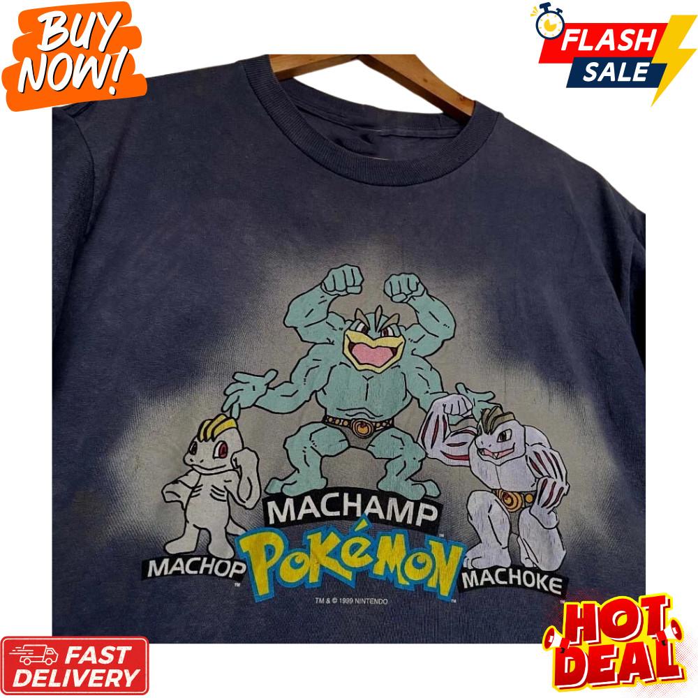

Vintage 1999 Machamp Line T-shirt Pokémn Cotton Tee Reprint Gift Fan Size S-5XL Unisex T-Shirt XXL