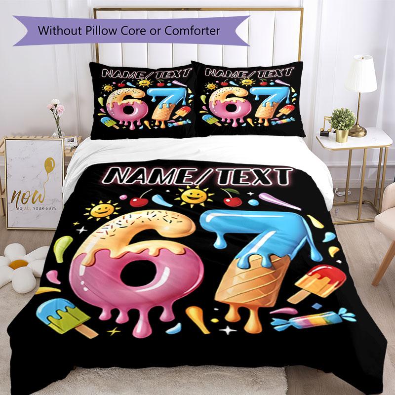 3PC Custom Name Happy 67th Birthday! Bedding Set Printed Bedding Set Duvet Cover Closure Includes 1 Duvet Cover & 151 Pillowcases for Bedroom
