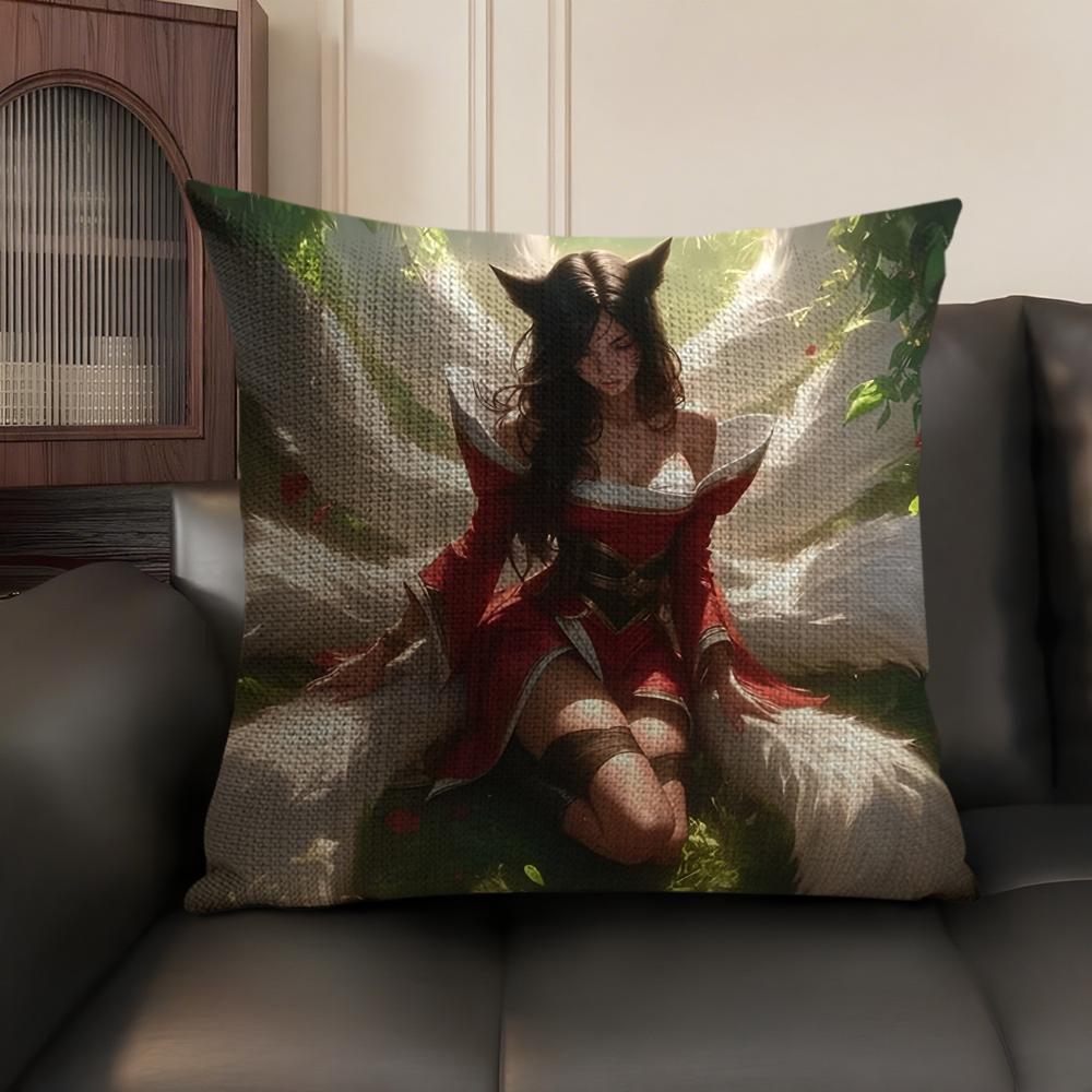 Nine-Tailed Fox Girl Cushion Cover Natural Linen Organic Fabric Double-Sided Printing Sofa Home Decor Gift Pillow Case