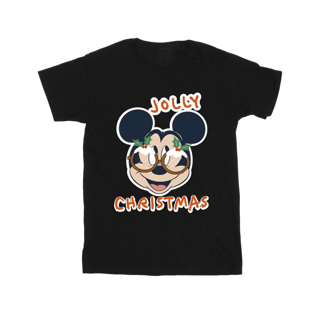Disney Mens Mickey Mouse Jolly Christmas Glasses T-Shirt