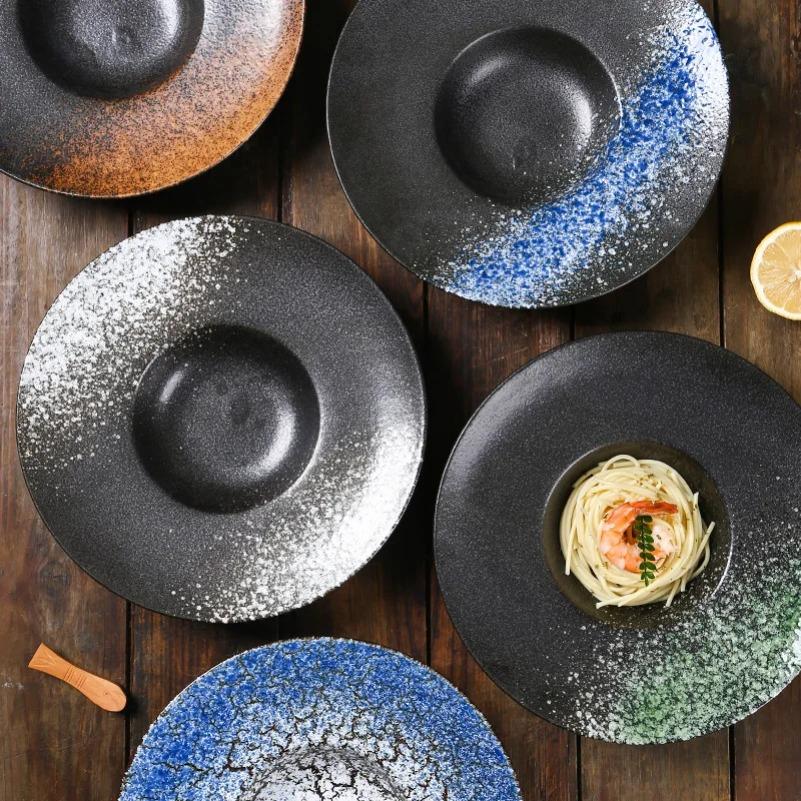 Italian Straw Hat Ceramic Plate Dinner Set Plates and Dishes Noodle Western Salad Plate Japanese Vintage Dish UFO Deep Soup