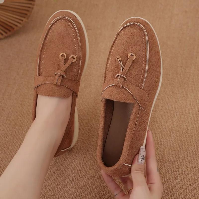 2024 Hot-selling New Fashion Solid Color Round-toe Women's Loafers Comfortable Outer Wear One-legged and Versatile Shallow Mouth
