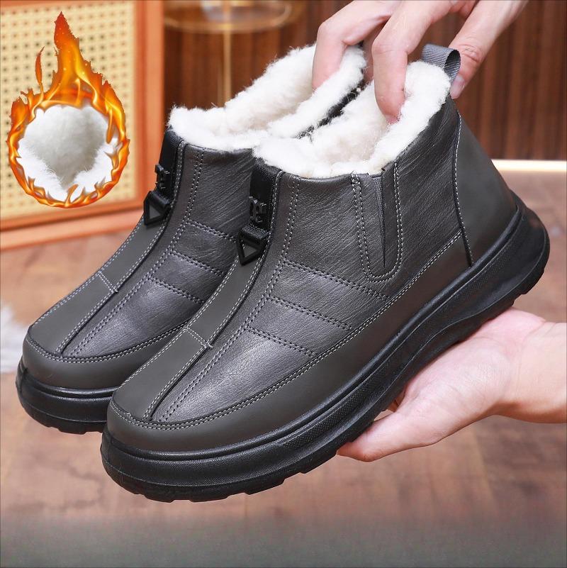 Men Winter Warm Snow Boots Casual Lightweight Anti Slip Faux Fur Lined Ankle Booties Waterproof Comfortable Plush Lined Short Boots