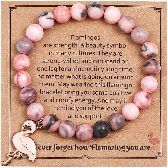 COLORFUL BLING Healing Crystal Beaded Stretch Bracelet Never Forget How Flamazing You Are Flamingo Bracelet Gifts Natural Stone Inspirational