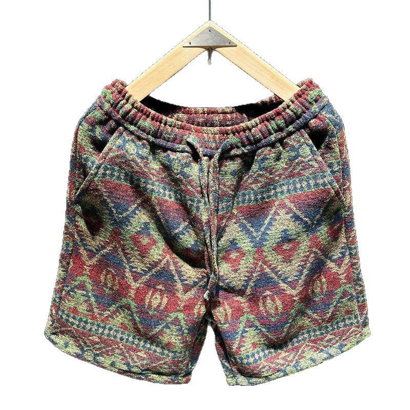 Men's Trendy Retro Knit Shorts: Ethnic Print, Over-the-Knee, Versatile Mid-Length Design