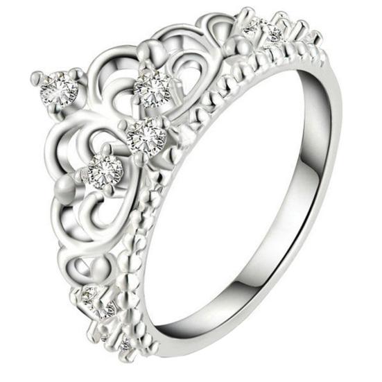 Женская мода Принцесса Королева Корона Посеребренная Группа Кольцо Свадебная Вечеринка Ювелирные Изделия