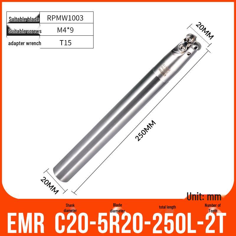 Shockproof EMR CNC Milling Cutter Holder - Round Nose, Bull Nose & Flat Machining Extensions (R4, R5, R6)