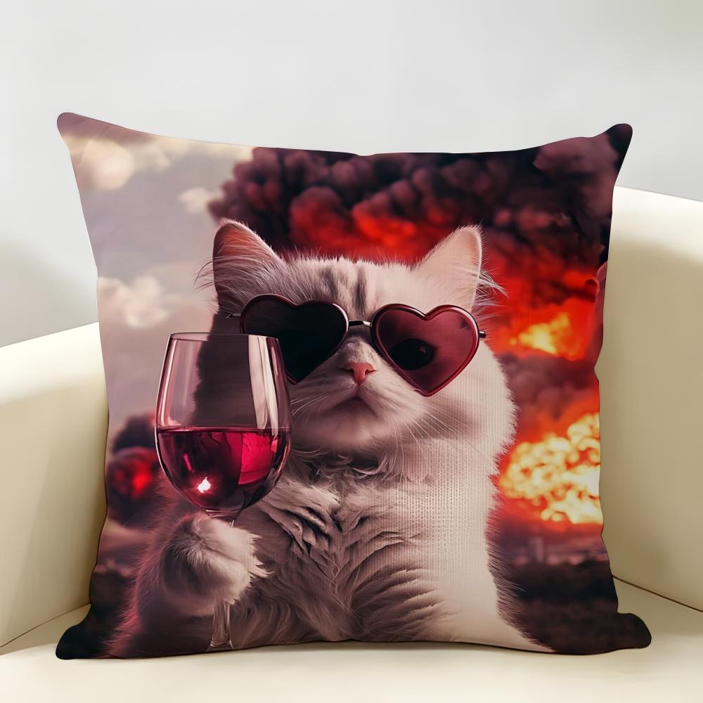 Speechless Cat Funny Cute Cushion Cover Natural Linen Organic Fabric DoubleSided Printing Room Sofa Decor Pillow Case