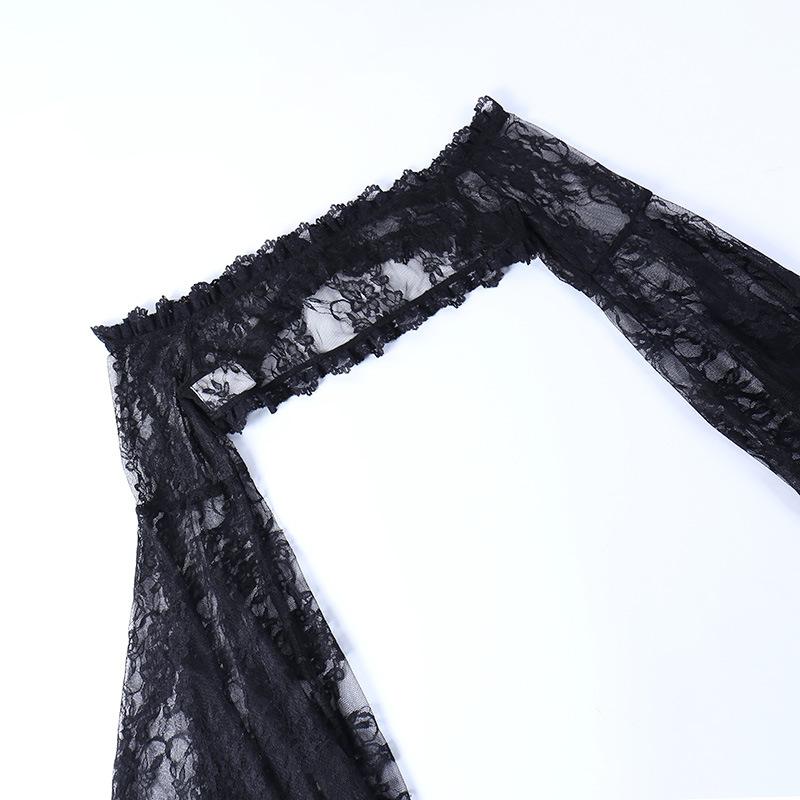 GMXIA Dunkler Stil Sexy Bluse Weibliche Knopfleiste Spitze Durchsichtig Langarm Bluse Cardigan