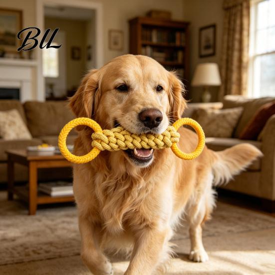 Strong Dog Chew Toy Pet Double Loop Design Cotton Rope Interactive Puppy Canine Bite-resistant Teeth Oral Health Safe Double-loop