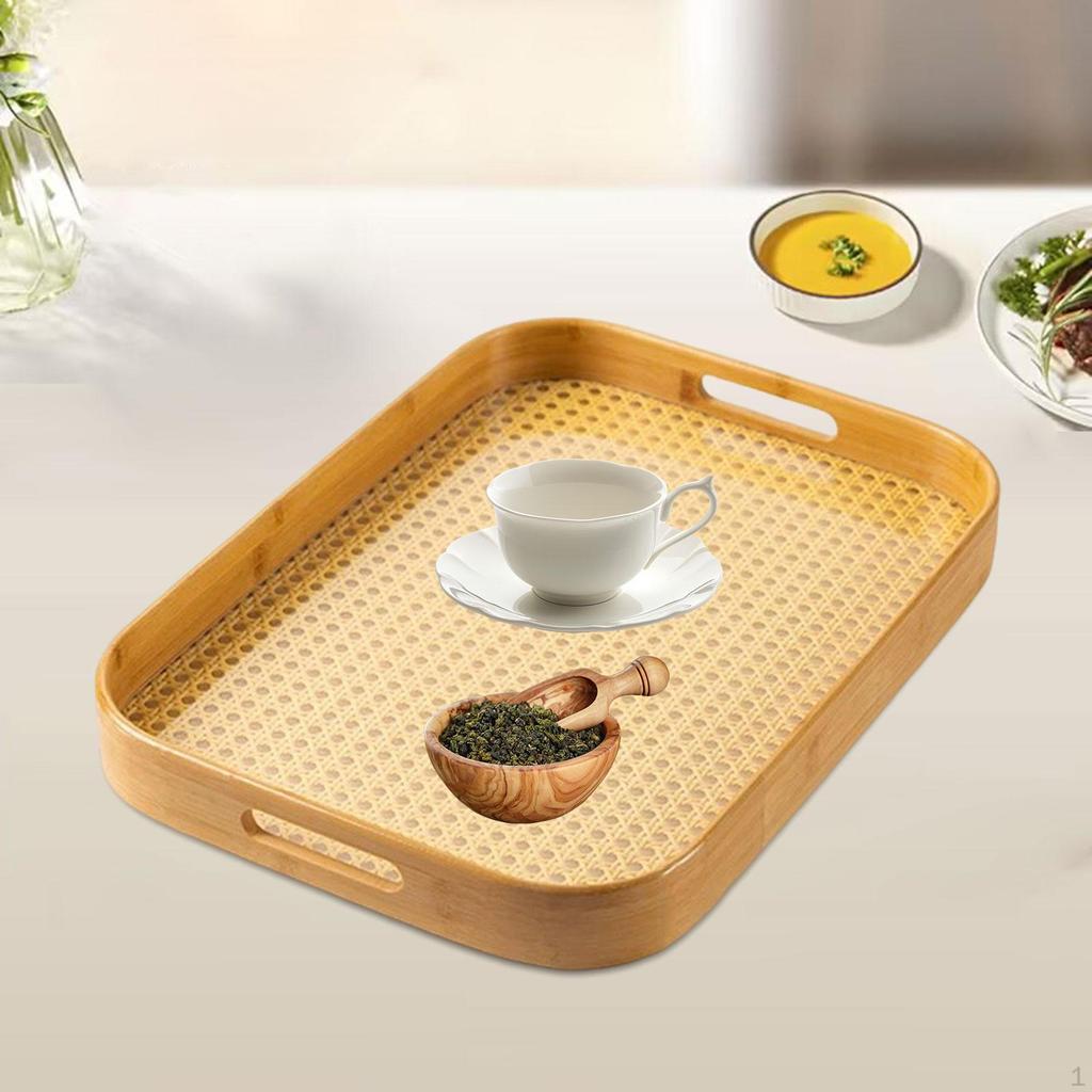 Bamboo Serving Tray Breakfast with Handles Fruit Dessert Dinner for Countertop Coffee