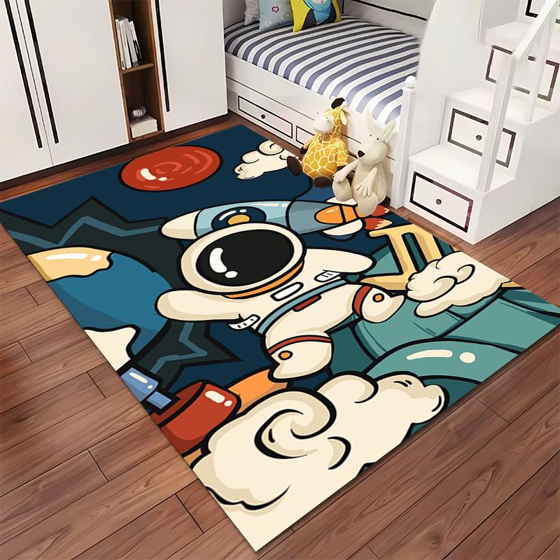 Cute Astronaut and Rocket Themed Carpet Decor Suitable for use as an anti-slip game mat for living room and bedroom sofas