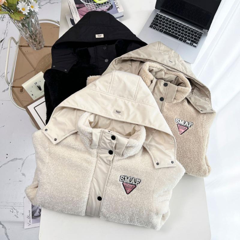 

Winter plus size female 0kg fat sister fashion two sides wear hooded plush jacket cotton clothes 4XL чёрный