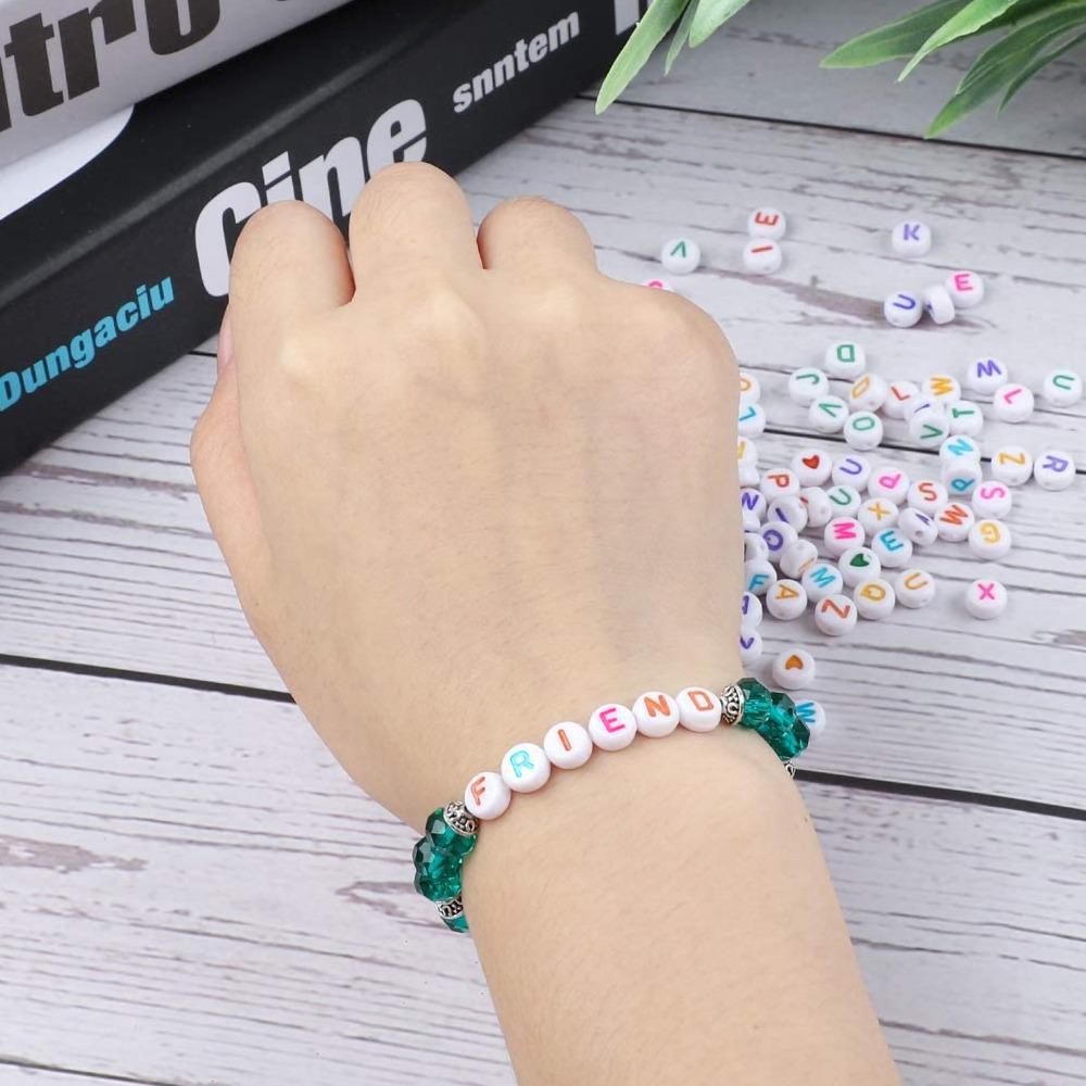 100PCS White Bead Alphabet Beads Colorful Letter Round Letter Beads Vowel Letter Beads  DIY Bracelet