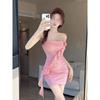 Lace Three-dimensional Flower Design Off-the-shoulder Tube Top Dress Women's Summer New Slim-fitting and Thin Skirt