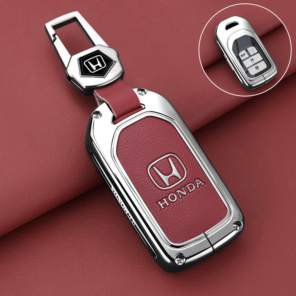 Alloy Leather Car Key Case Fob Cover Shell for Honda 2017 2018 19CRV Pilot Accord Civic Jazz Jade Fit HR-V Freed Accessories