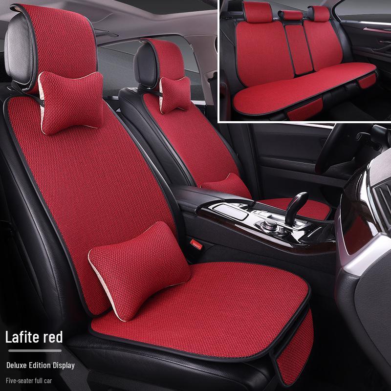 Comprehensive All-Season Linen Seat Cushion Set for Five-Seater Cars