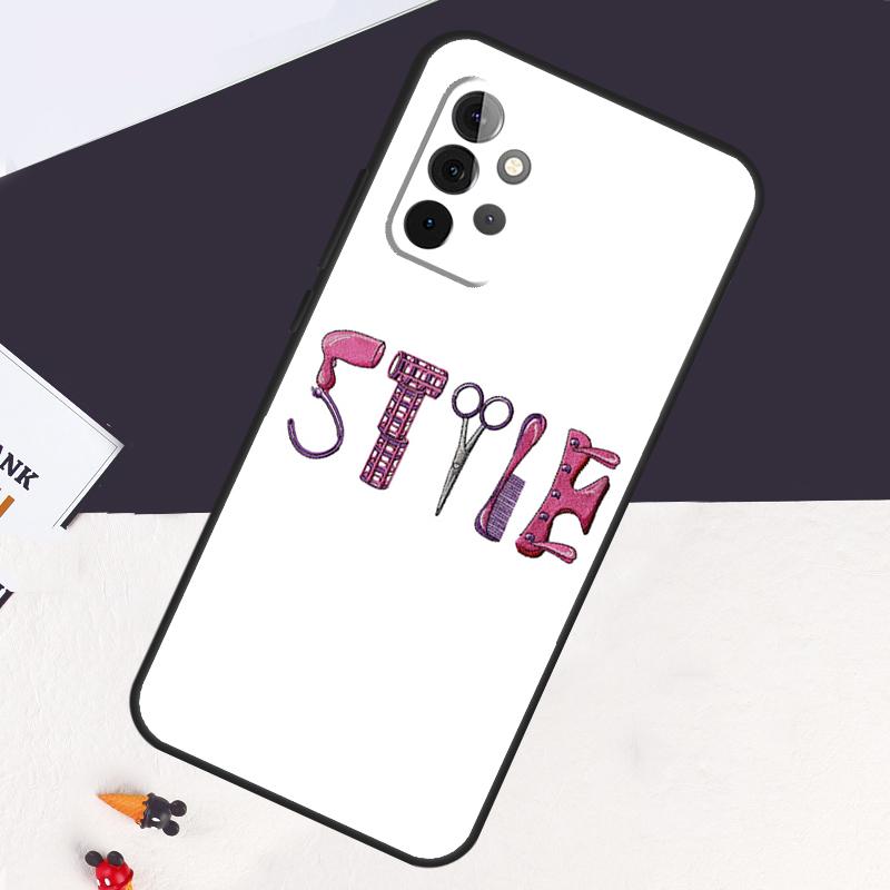 Hair Stylist Scissors Brush Switch Case For Samsung Galaxy A13 A35 A15 A55 A53 A33 A36 A56 A26 A16 A22 A32 A52 A54 A34 A05 A06
