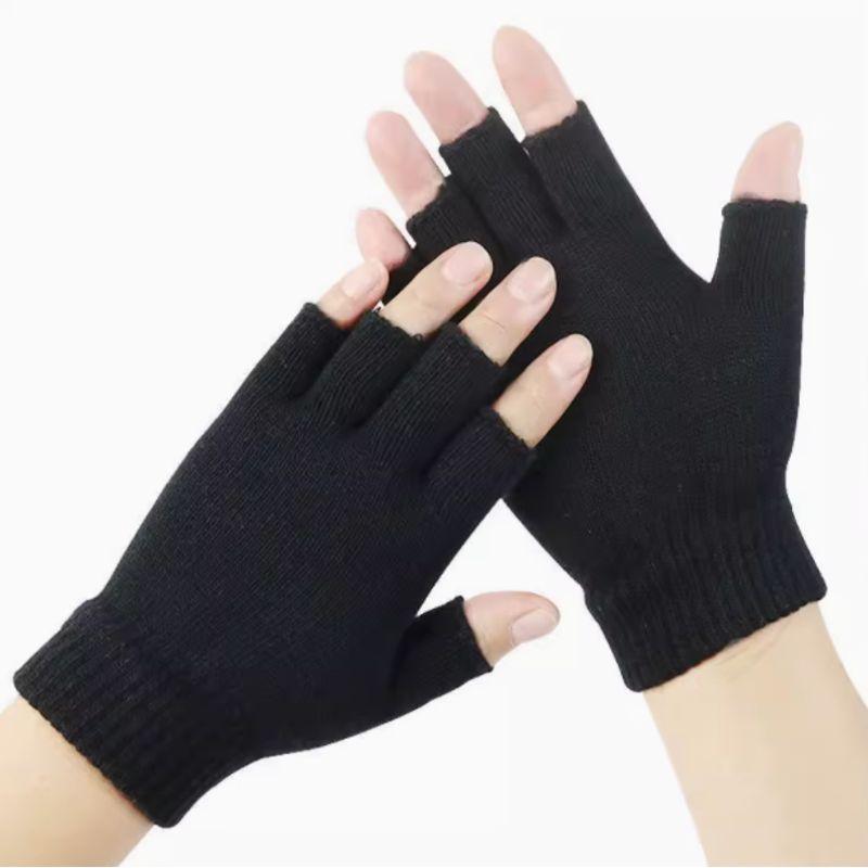 

Autumn and Winter Black Half Finger Gloves Men and Women Adult Open Finger Wool Knitting Cold-Proof Student Writing Work Gloves Black half finger -3 pairs All yards