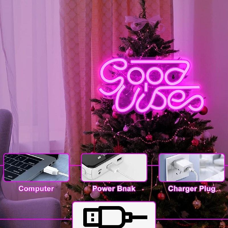 Vibes Good Neon Sign Led Word Usb Light Acrylic Lamp Bedroom Bar Decor Party