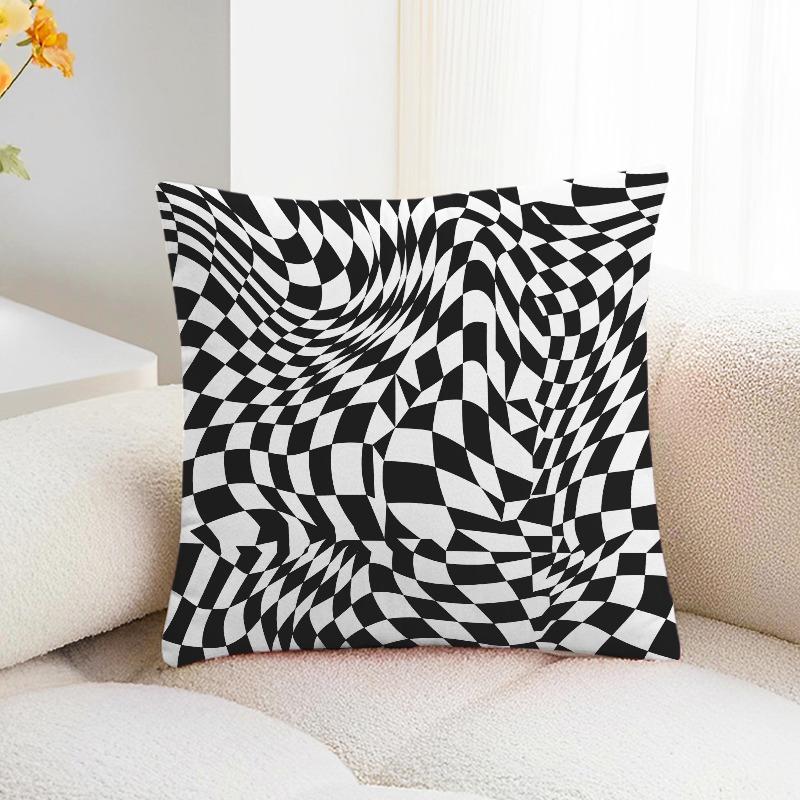 Black and White Plaid Print Decorative Pillowcase Bedroom Living Room Square Cushion Pillowcase