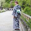 yukata comfortable yukata set with unique weave blue with pattern and sizes Plus-size set, fit, 3-piece (navy tie-dye tie-dye flowers, 4L-5L)