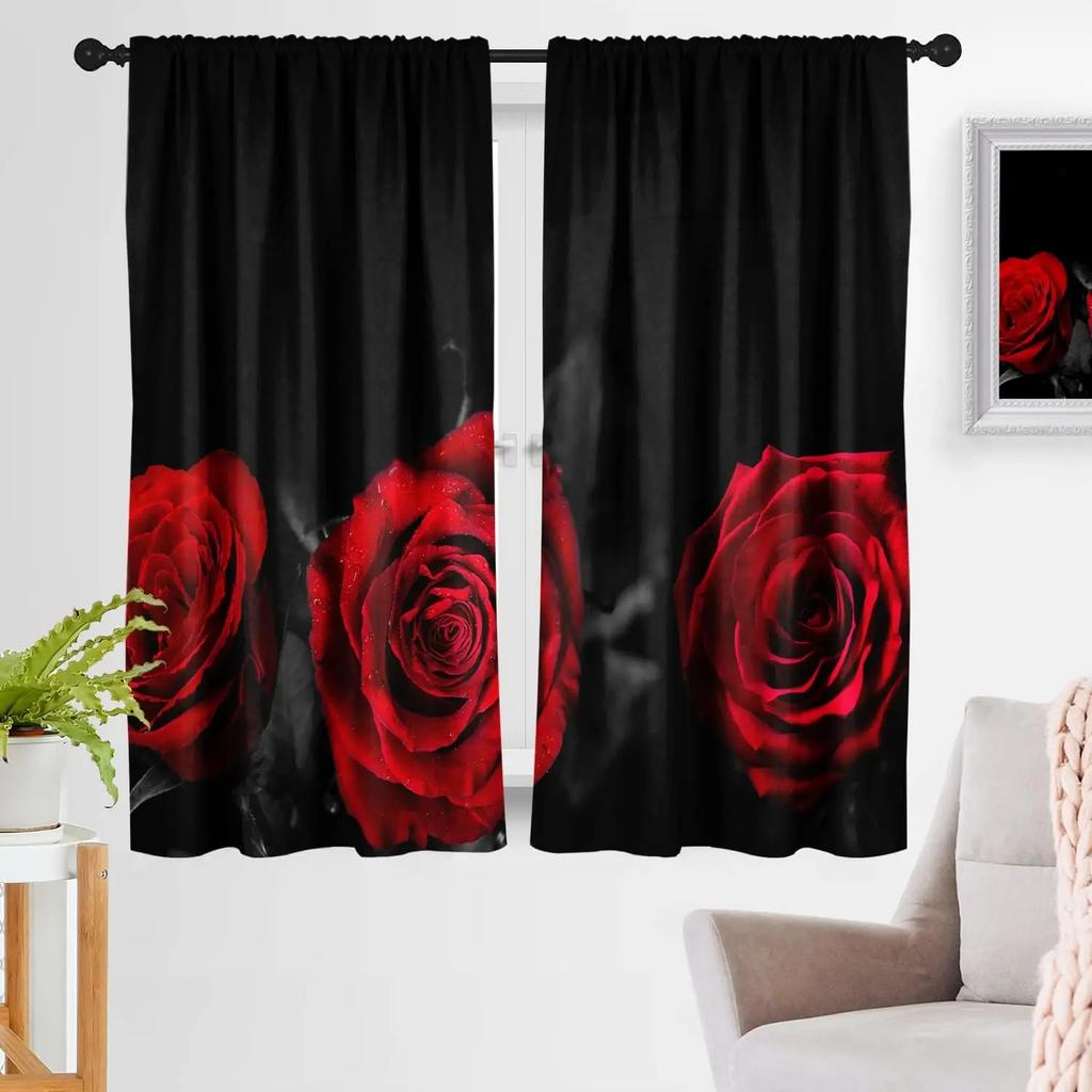 Mehrfarbiges Rosenmuster Hochverdunkelnde Schlafzimmervorhänge Dunkler Stil Zuhause Dicke Verdunkelungsvorhänge Verschiedene Rosenstile Fenstervorhang