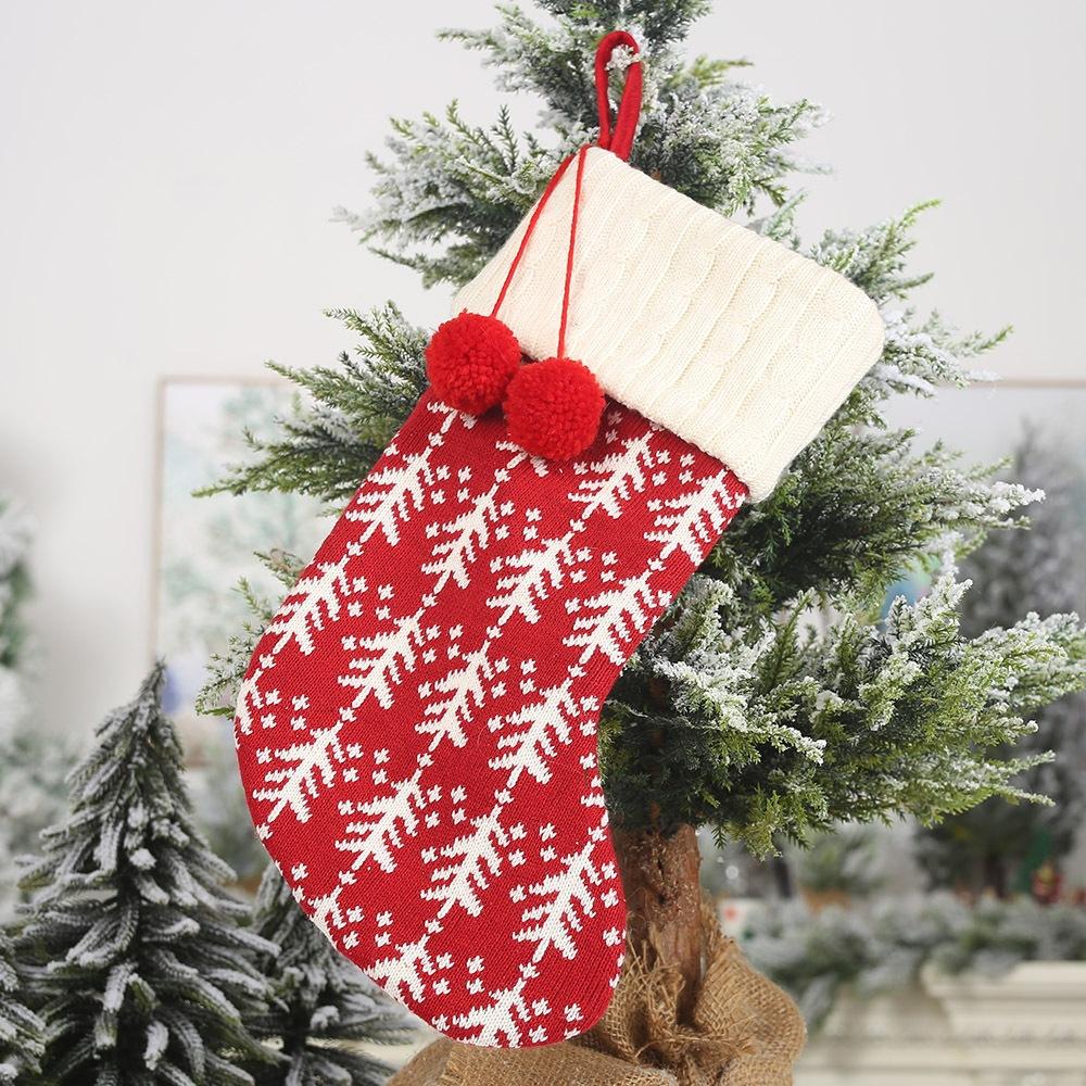 New Christmas Decorations Knitted Christmas Socks Wool Socks Red and White Elk Gift Bag Children's Gift Bag