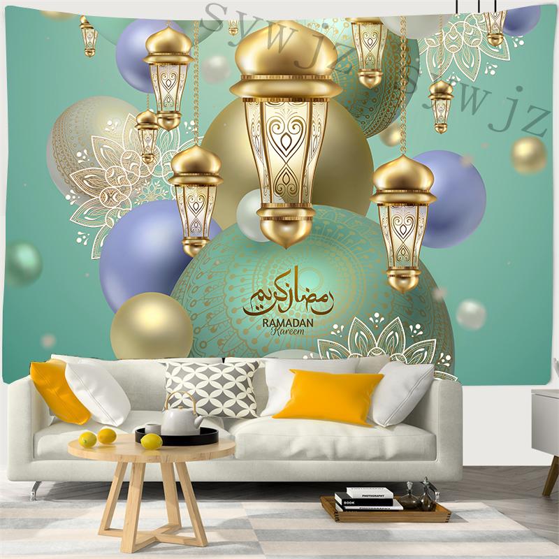 Eid Mubarak Prayer Room Background Tapestry Moon Stars Wall Hanging Art Ramadan Festival Muslim Home Decor Wall Hanging Cloth