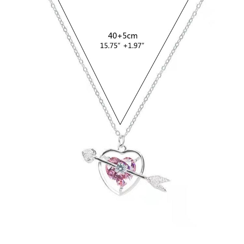 Fashion Pink Sweet Heart Zircon Necklace Women Aesthetic Clavicle Chain Necklace Valentines Day Gift Party Jewelry
