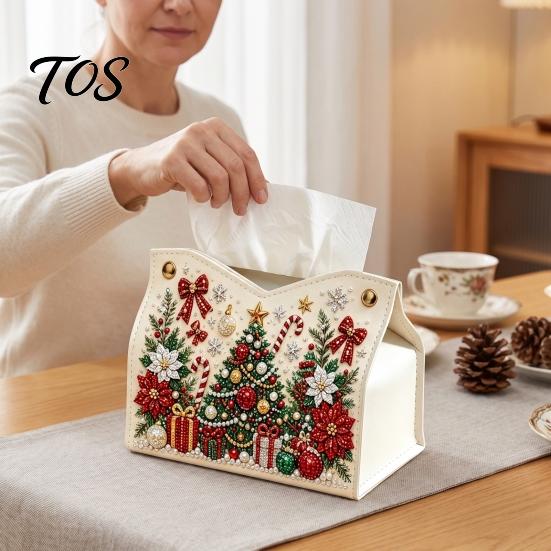 Festliche Raumdekoration DIY Weihnachten Diamantmalerei Taschentuchbox, Funkelnde Strasssteine PU-Leder Servietten Bastelsets für Jugendliche Halter, Rechteckige Aufbewahrung