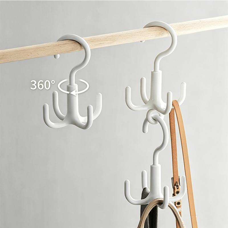 4pcs Set (2pcs Rotating Hooks And 2pcs Fixed Hooks) 360-Degree Four-Claw Rotating Hooks, Suitable for Bags, Neckties, Scarves, Belts,