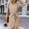Shirt Skirt  Autumn European And American Women'S Clothing Long-Sleeved Lace-Up Cardigan Dress