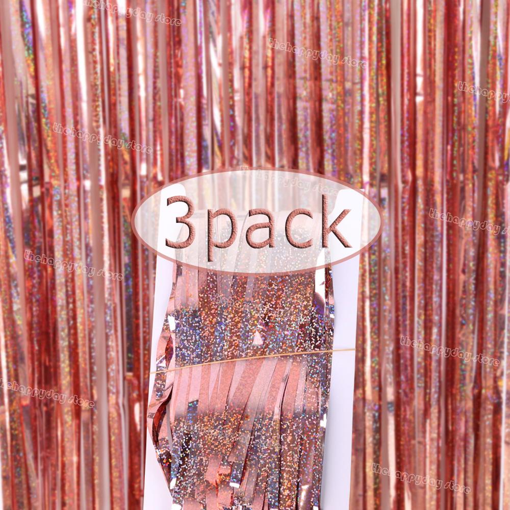 3Pack Valentines Day Party Backdrop Decorative Curtains Bachelorette Party Backdrop Metallic Foil Tinsel Fringe Curtain Christma