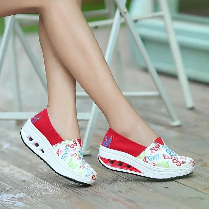 

Fashion Spring Canvas Rocking Wedges Platform Shoe Breathable Women s Shoes Sports Travel Shoes Sapatos Femininos 40