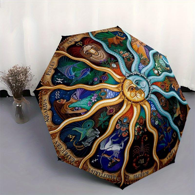 Zodiac Mandala Wall Art: Celestial Harmony DecorUmbrella, Portable 3-Fold Compact Umbrella for Men & Women Gift