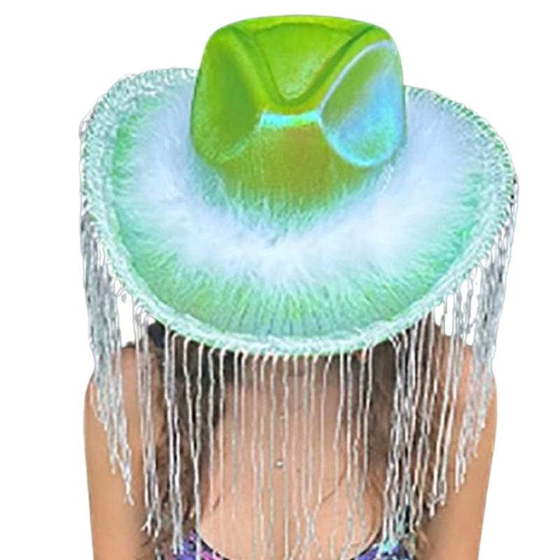 

Funny Party Hats Cowboy Hat for Womens Glitter Tassels Western Hat Cowboy Hat Furry Trims Cowboy Costume Dress Up