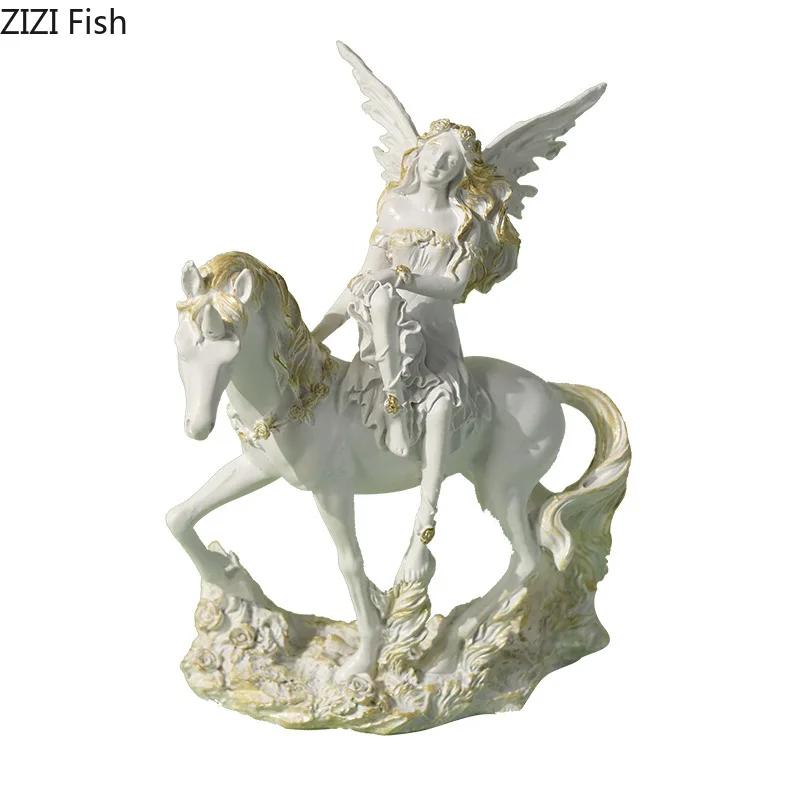 Lovely Flower Angel Statue Desk Decoration Ornaments Creative Angel Characters Resins Sculpture Artwork Room Aesthetic Decor