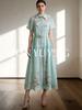 Elegant Holiday Print Belted Shirt Dress with Lapel Collar and Slim Fit